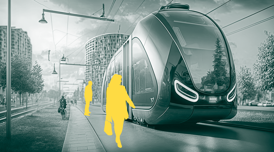 A woman's head combined with a landscape regarding transportation.